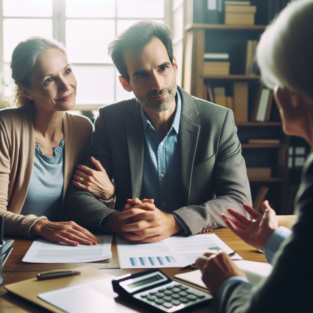 Couple discussing long-term care options